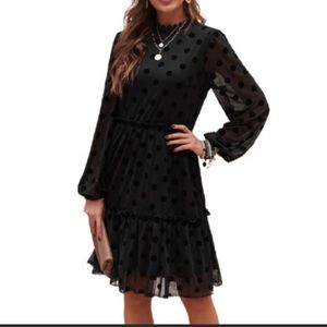 ☔️ NWT! M/L Long Sheer Sleeves Round Neck  Swiss Dot